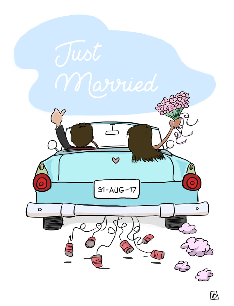 Wedding couple in car
